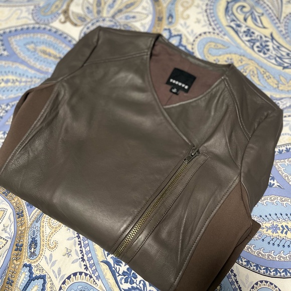 Leather Asymmetrical Jacket - Brown - Picture 2 of 5